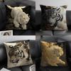 White Tiger Cool Cushion Cover Natural Linen Organic Fabric DoubleSided Printing Sofa Home Decor Gift Pillow Case