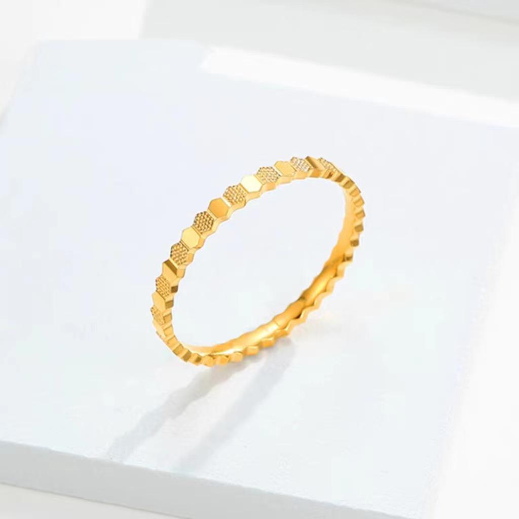 Women's Sand Gold Honeycomb Bracelet & Love Nest Ring, Copper-Plated 5G Imitation Gold Jewelry