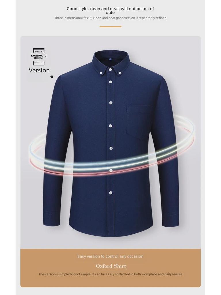 Hot Wind Men's Square Neck Long Sleeve Oxford Shirt - 2025 Spring Collection, Breathable & Comfortable Casual Wear