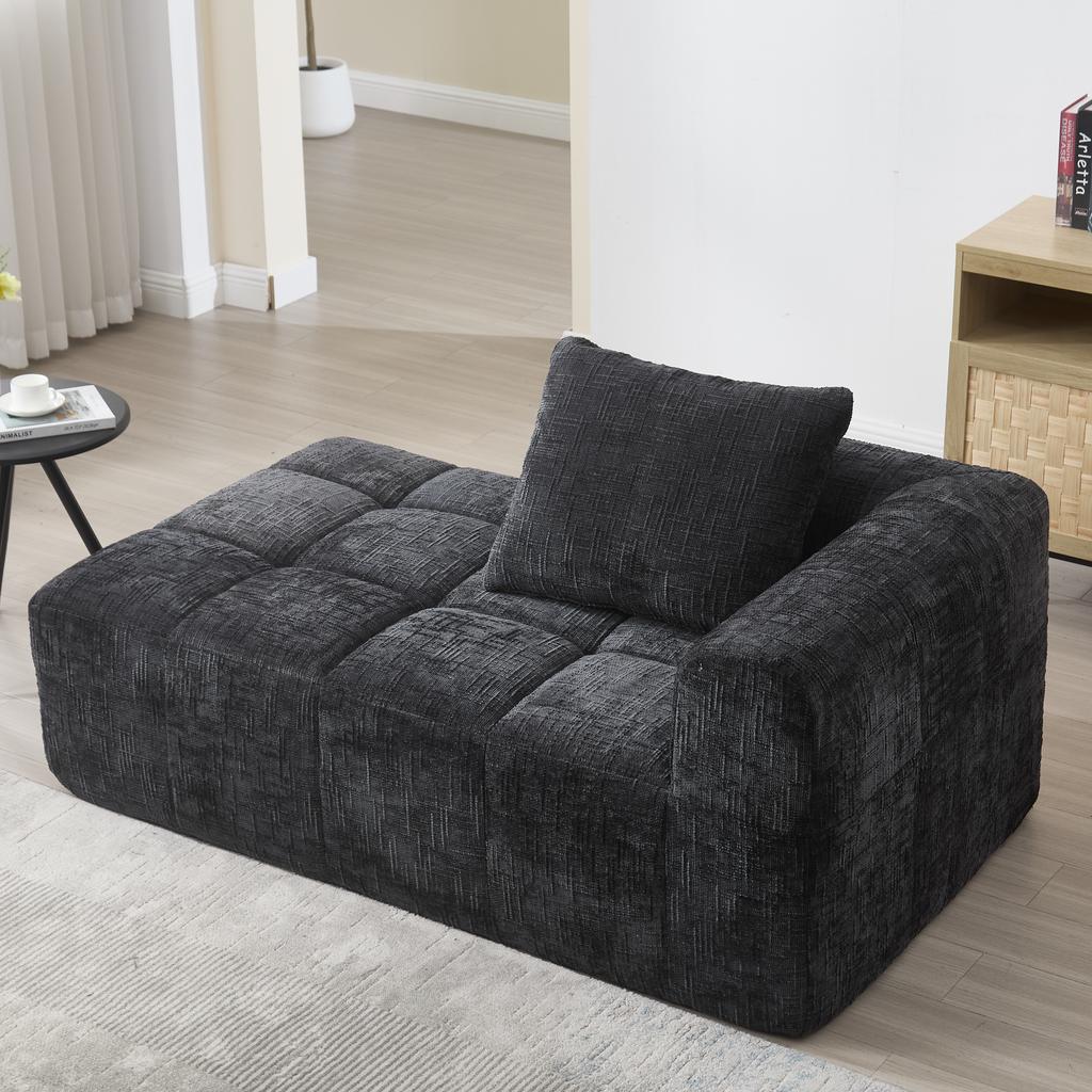Comfortable Chaise Longue Sofa, No Assembly Required, Soft Sofa with Cushion, Side Pockets for Remote Control, Mobile Phone, Neat and Stylish, Black