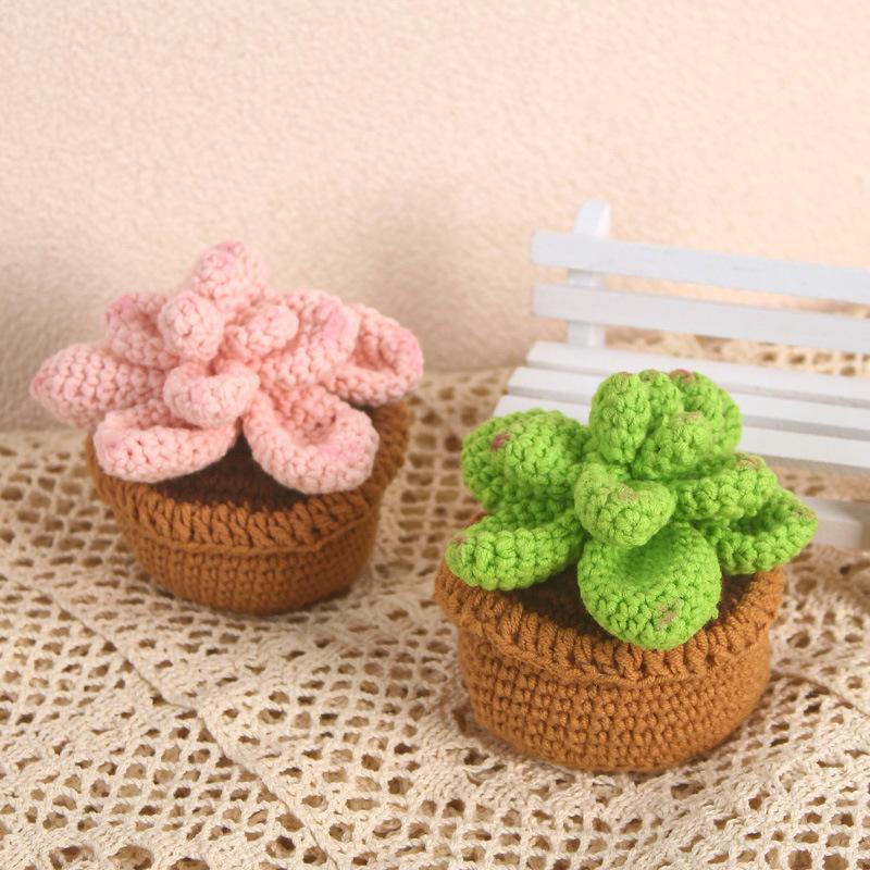 Handmade Emotional Support Crochet Plant Desktop Ornament Positive Crochet Succulents Doll Home Room Decoration Christmas Gift