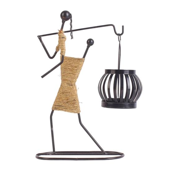Metal Candle Holder Handmade Human Shape Candle Holder Iron Art Figure Tea