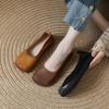 Genuine Leather Women Single Shoes Simple Flat Bottom Mom Shoes Square Head Shallow Mouth Flats Ladies Casual Comfort Shoes