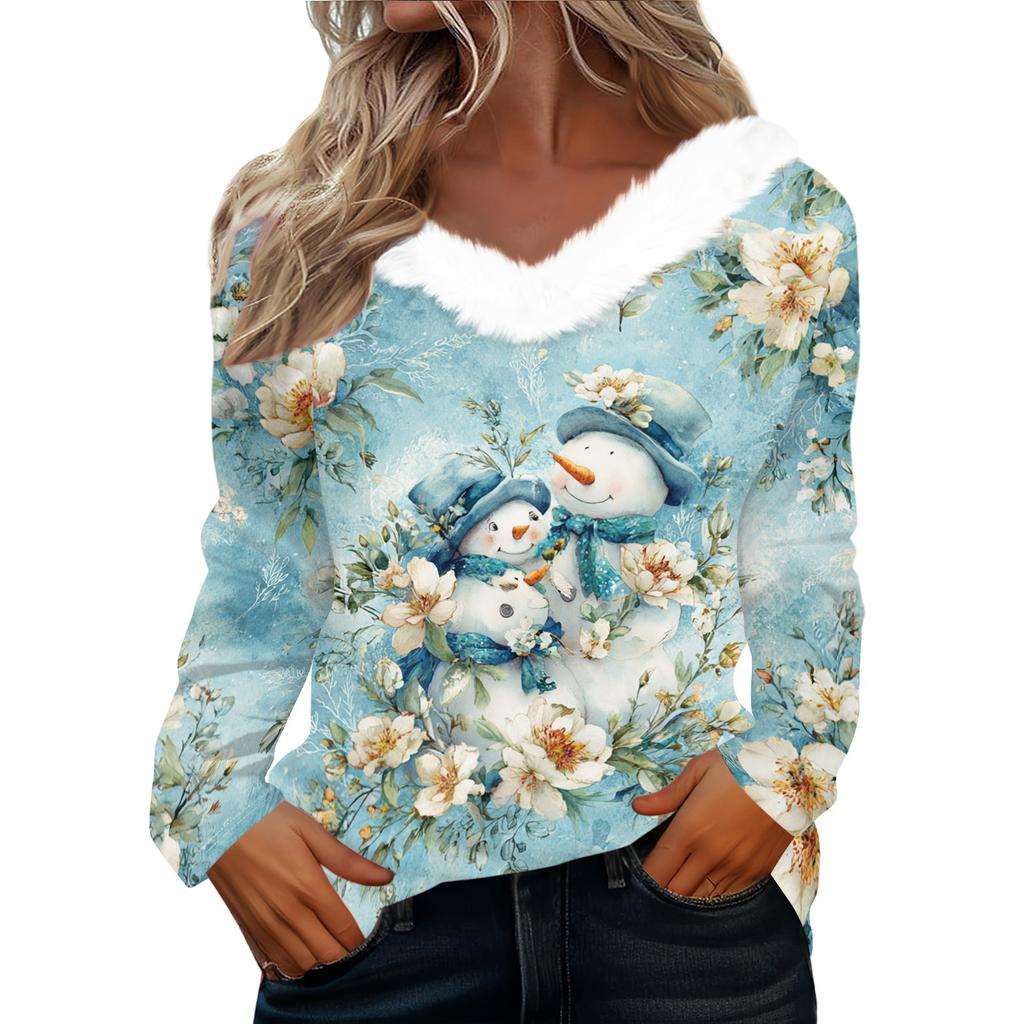 Long Sleeve Shirts For Women Cute Tops Christmas Prints Tees Blouses Casual Plus Size Basic Tops Pullover