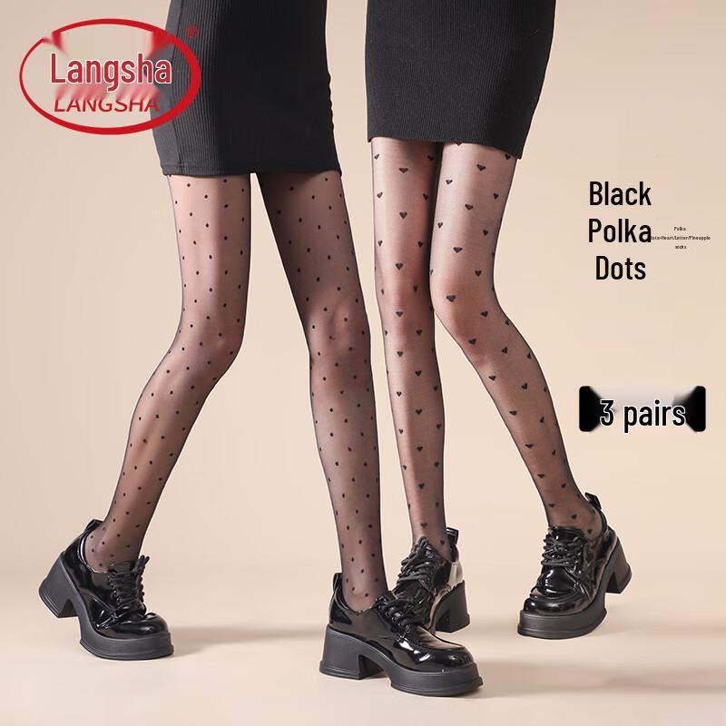 Lonsa Women's Sheer Black Polka Dot & Heart Pantyhose