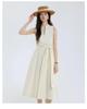 Elegant Women's Sleeveless Drape Design Dress - Hepburn Style, Tie-Up Waist, Slimming Long Commuter Dress