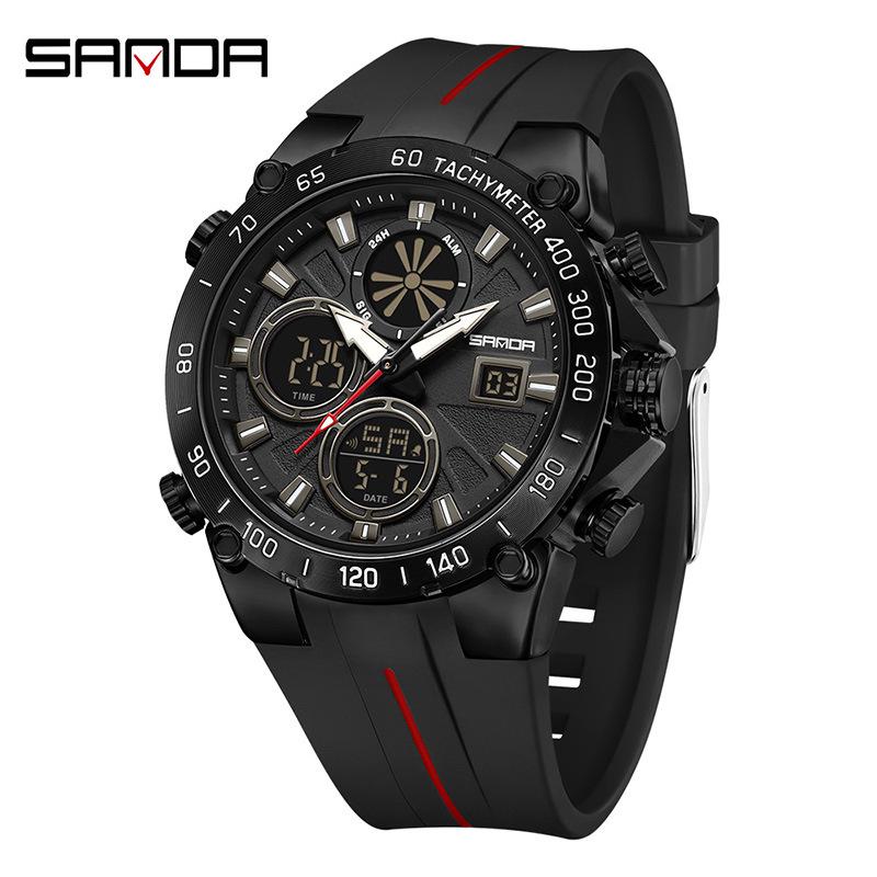 SANDA Men's Fashion Sports Dual Display Electronic Watch – Multifunction Timer, Alarm, Luminous, Waterproof.