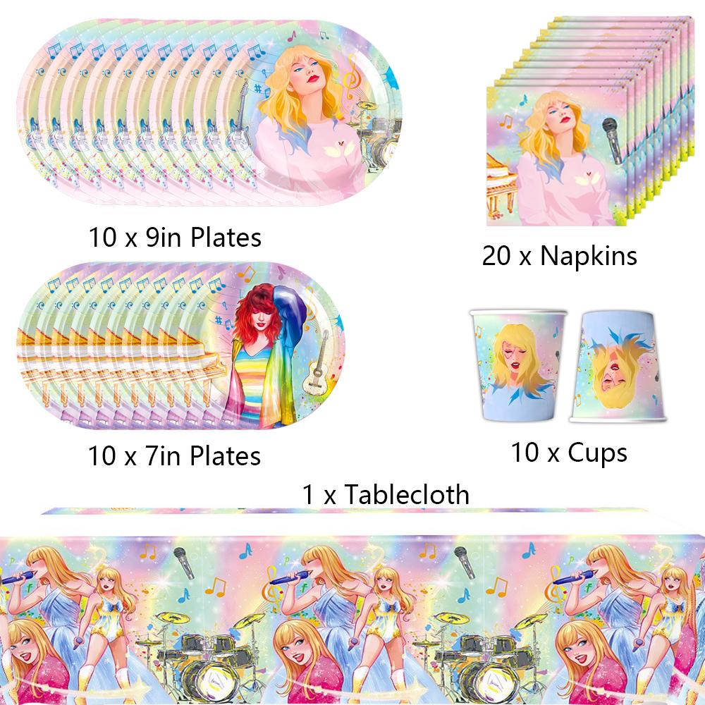 51pcs Taylor Party Tableware Include Plates, Cups, Napkins, a Tablecloth