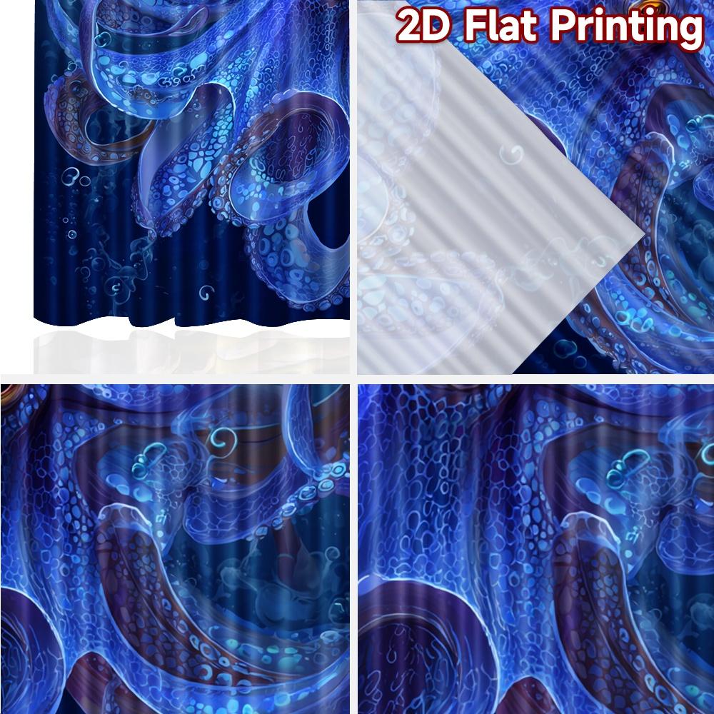 2 stk, 2D FLATTRYKK Gardiner (Uten stang) Dypvannsblekksprut Halloween-festival Kreative gardiner Trykk Lysfiltrerende