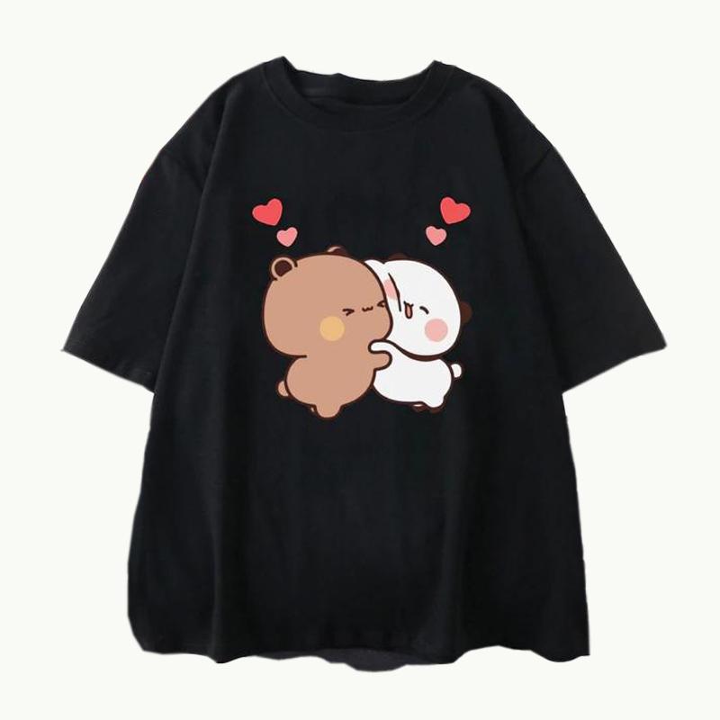 Women Panda Bear Cartoon T Shirt Cute Tshirts Cotton Short Sleeve Girls Print Tees O-Neck Kawaii Tops Casual
