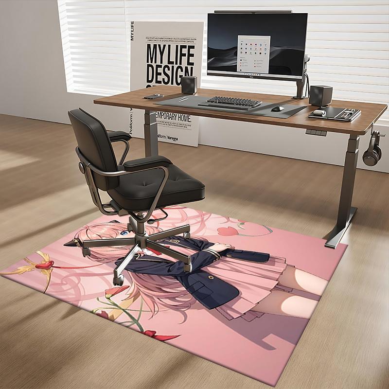 1pc Pink Ribbon Heart Office Chair Mat - Anime Cat Girl Design, Non-Slip Carpet for Home Decor, Suitable for All Seasons, Perfect Gift for Fans.Q077