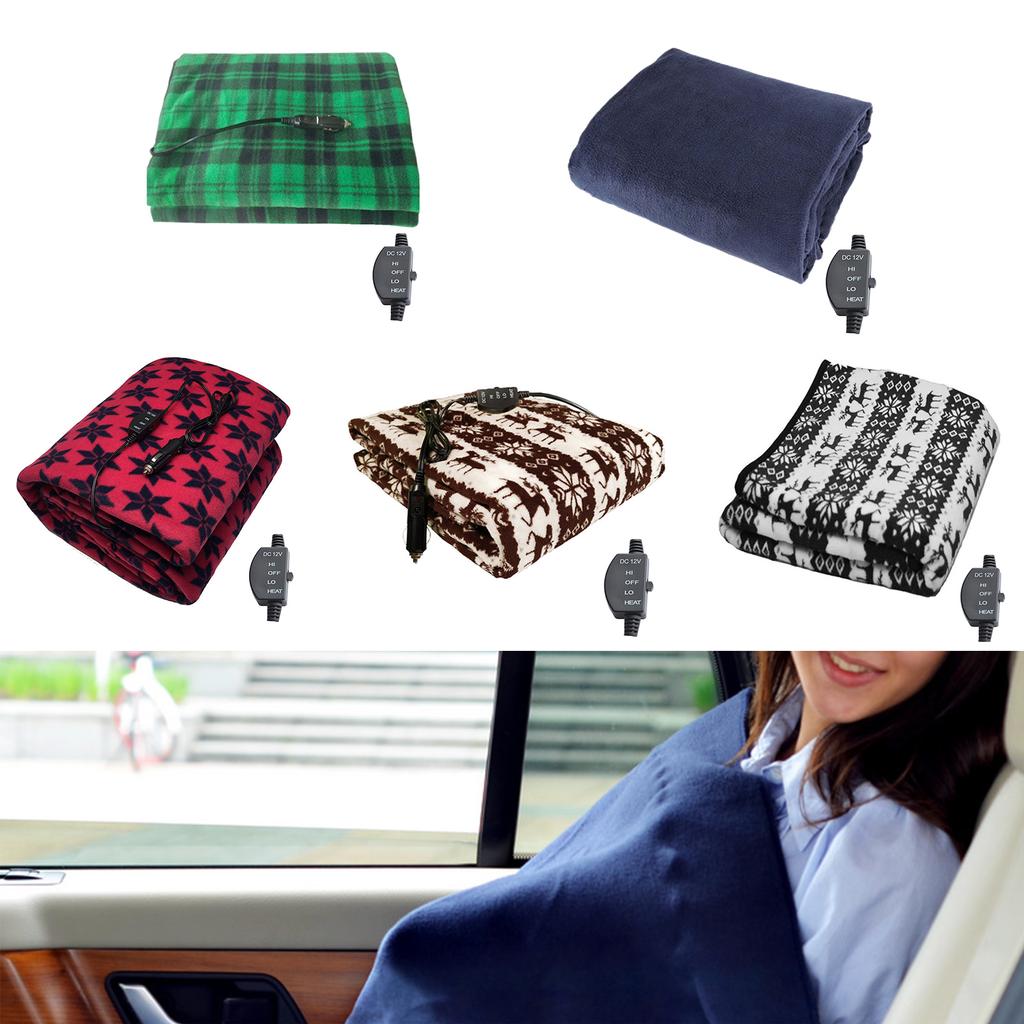 12V Travel Throw Cold Weather Fleece Cozy Heated Blanket 2 Heat Levels Electric Blanket Portable Fast Heating for Car 145x100cm