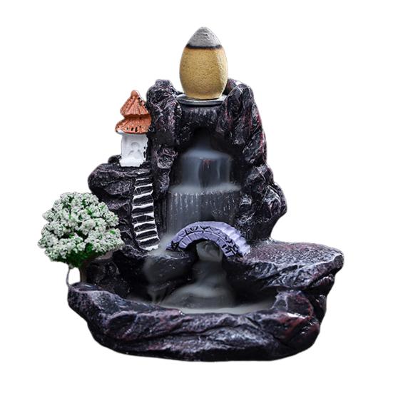 Bruciatore di Incenso a Reflusso Effetto Cascata Porta Incenso Zen Cascata Rocciosa Bruciatore di Coni di Incenso per Casa Ufficio Meditazione