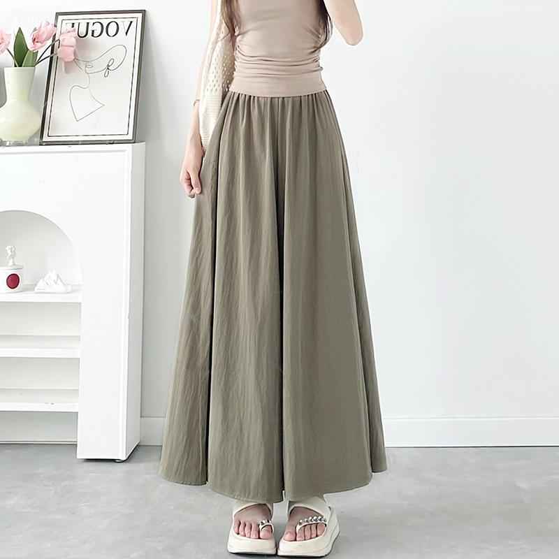 

Новые летние тонкие брюки А-силуэта с высокой посадкой, повседневные широкие брюки, плиссированные брюки-юбка M кофейный