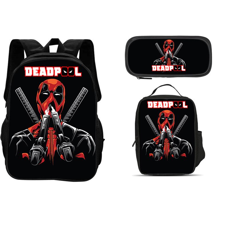 Deadpool Movie 3Pcs Set Backpack+Pencil Case+lunch Bags  Fashion Boy and Girl Child Gift School Stationery
