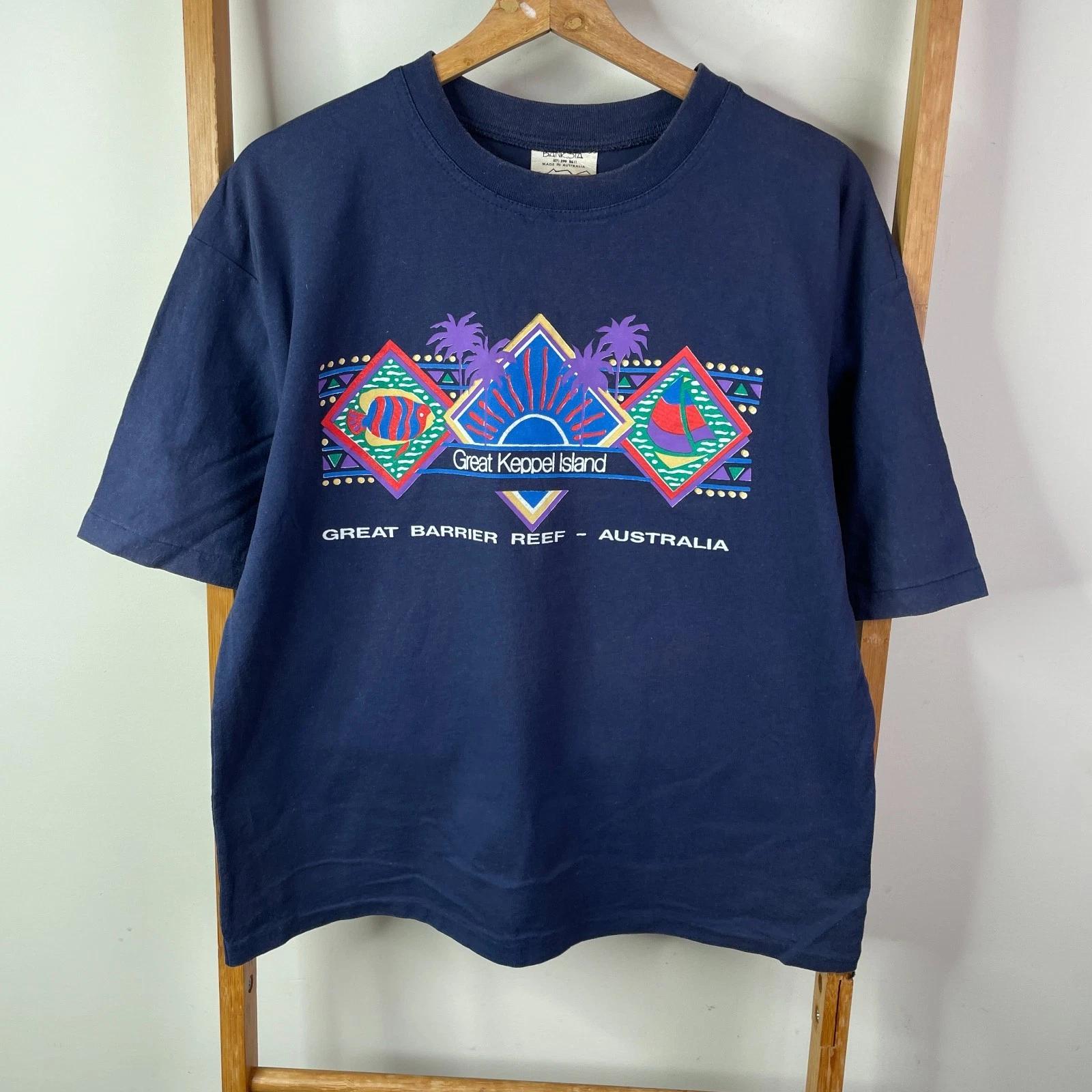 Great Barrier Reef Shirt Mens Large Navy Blue Graphic Great Keppel Island AU 3XL