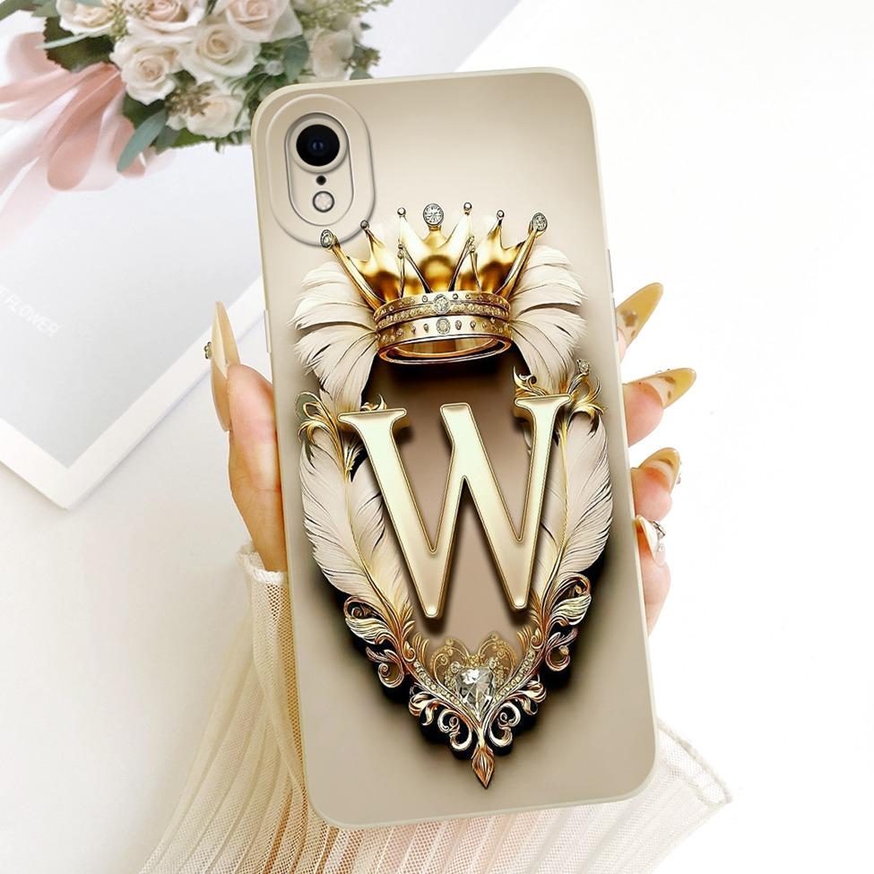 For iPhone XR Case Cover Luxury A-Z Letters Cool Crown 2D Painted Silicone Phone Casing A2107 A2108 A2105 A2106 A1984