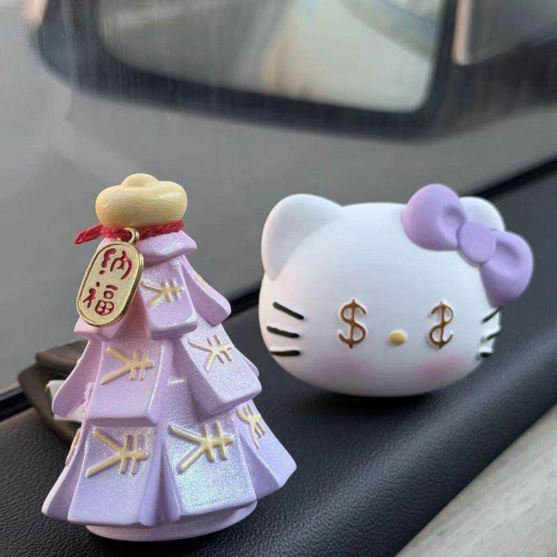 New Handmade Car Air Freshener Kt Cat Money Tree Car Vent Decoration Interior Aroma Diffuser Stone New Car Gift for Women Pearlescent Purple Kt Lucky Cat + Money Tree