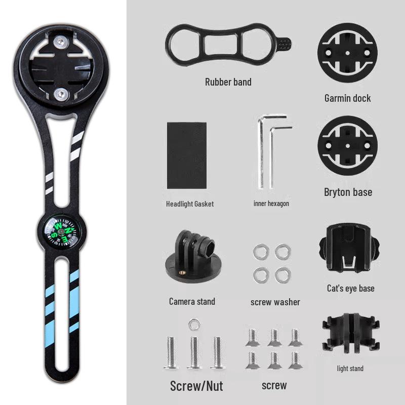Adjustable Aluminum Bike Computer & Light Mount with Compass for Road Cycling