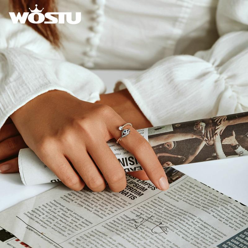 WOSTU Adjustable Authentic 925 Sterling Silver Demon Eye Engagement Open Rings For Women Female Original Jewelry CTR215