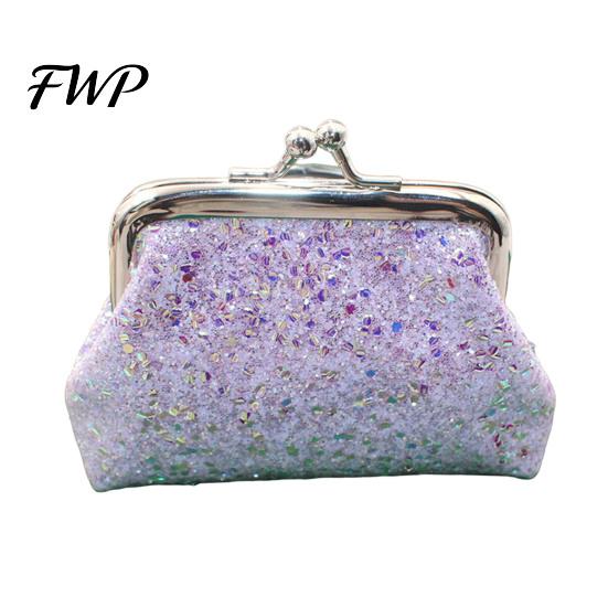 Coin Purse with Secure Closure Sequined Pouch, Women Glitter Mini Change Kiss Lock for Coins Cash Jewelry Tiny Wallet фиолетовый