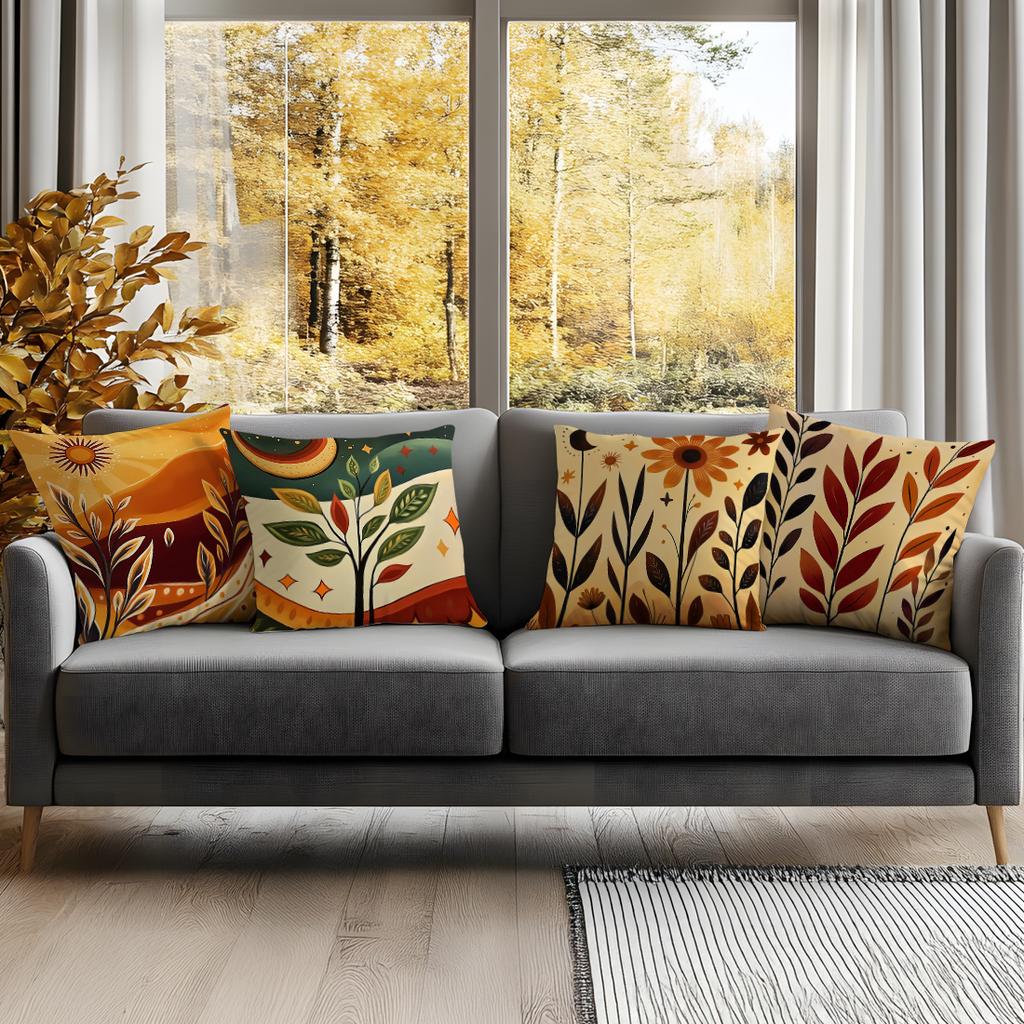 Bohemian Autumn Decorative Cushions Pillowcase Abstract Plants Leaves Cushion Cover Throw Pillow Sofa Pillowcover Decor