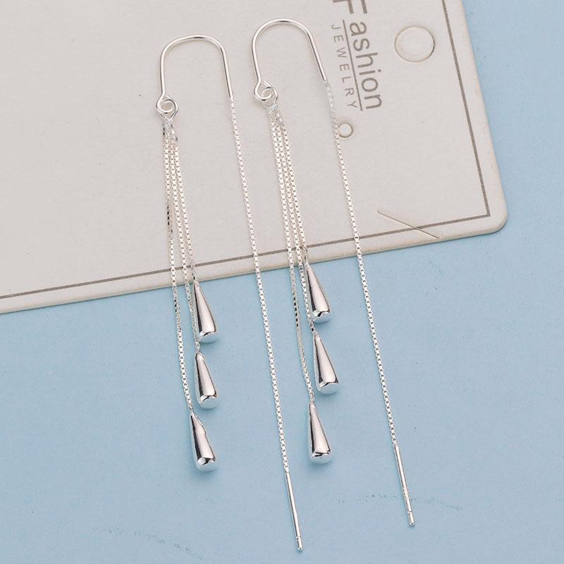 

Silver Color Geometric Rhombus Earrings for Women Temperament Tassel Long Ear Line Earring Fashion Jewelry Gift