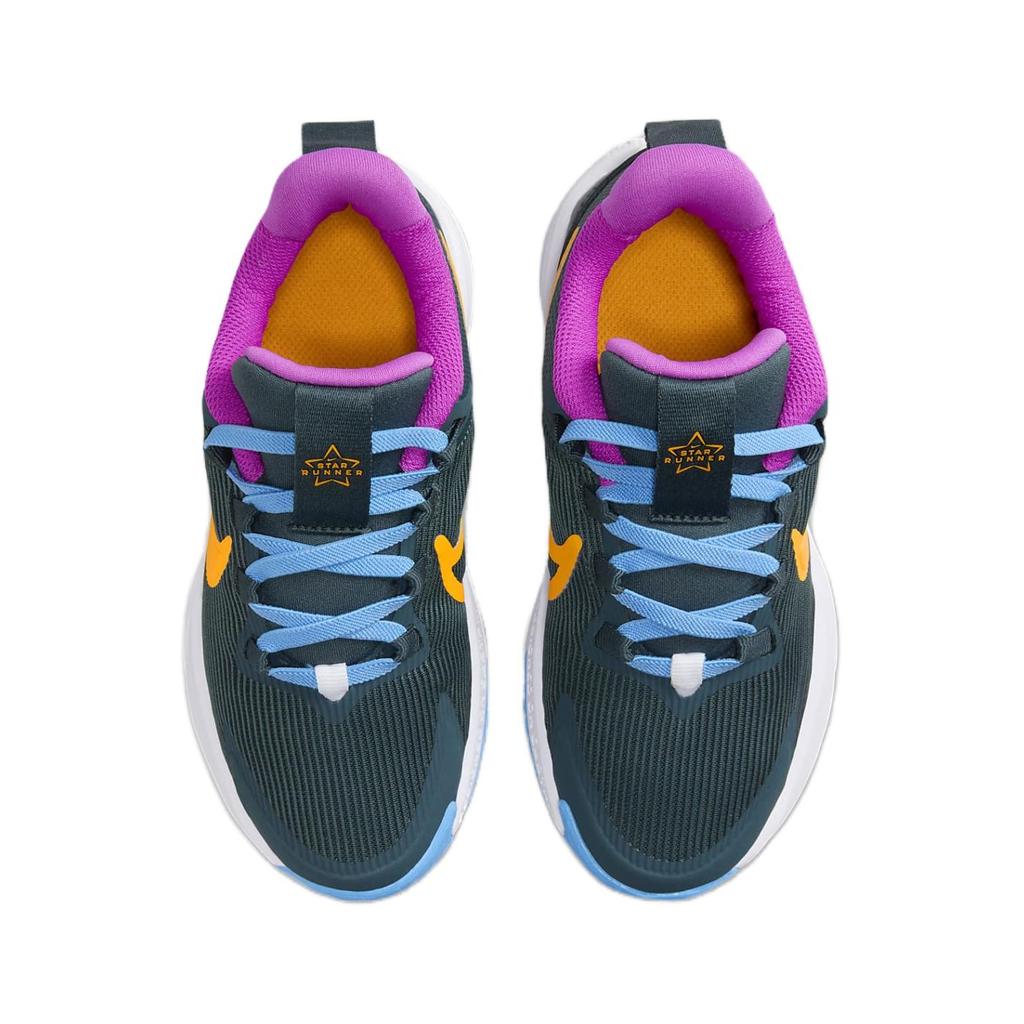Nike Star Runner 4 Cómodas Simples Absorción de Impactos Duraderas Zapatillas de Running para Niños Zapatillas de Running para Niños Verde Púrpura DX7614-300
