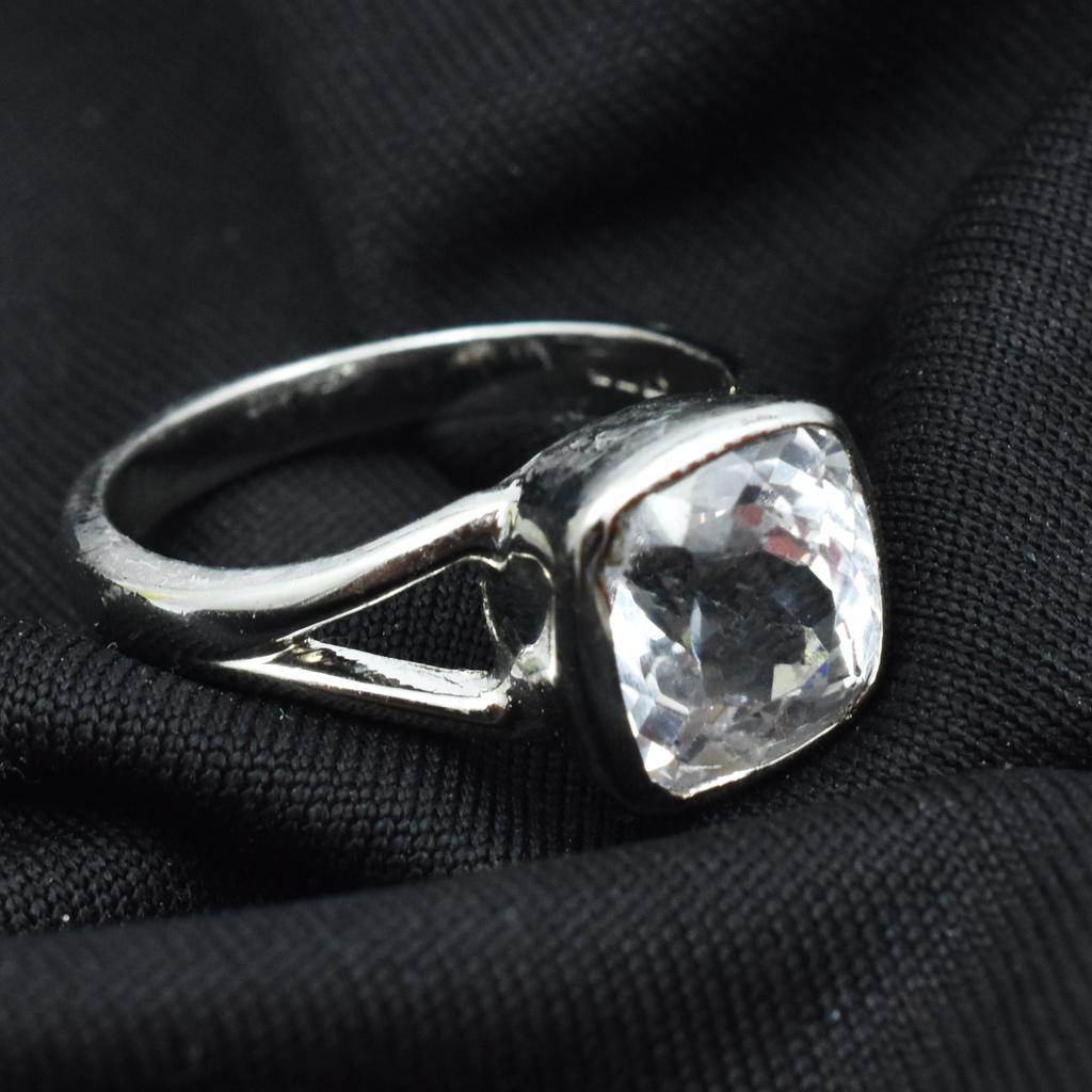 20.00 Carat White Sapphire Silver Ring Size 8.5 Square Shape Best Ring Gemstone AR-.3133-Sa