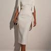 Wedding Guest Dresses MIDI Length Mermaid Half Sleeves Bodycon Formal Evening Party Gowns with Pearls