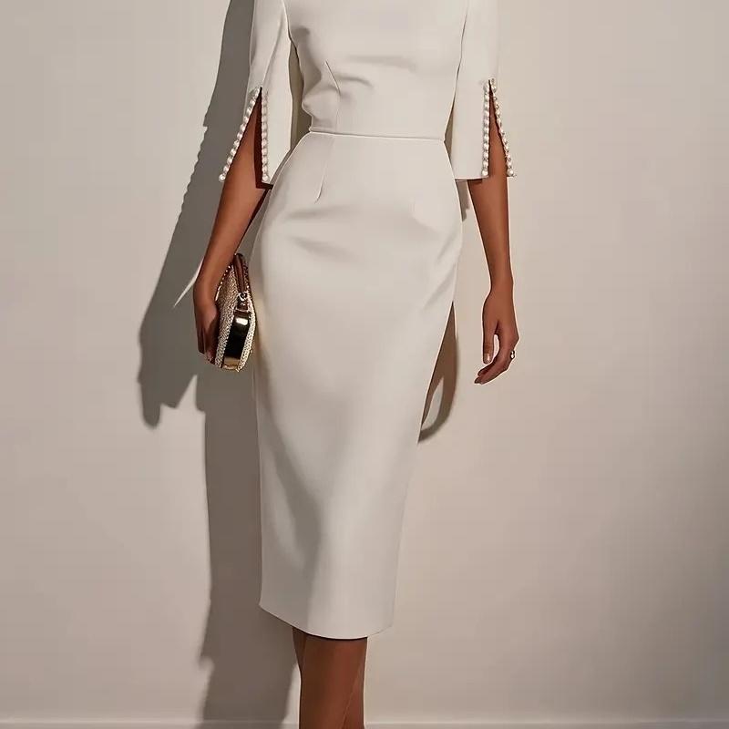 European Style Spring and Summer Solid Color Commuting Slim Fit Elegant Maxi Dress Women Clothing XL