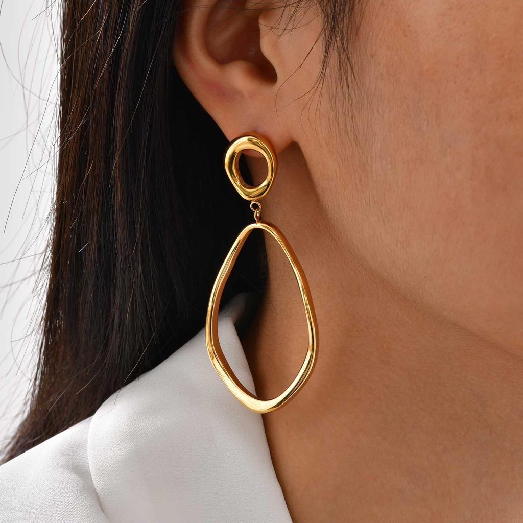 Geometric Irregular Lines Oval Drop Earrings, Minimalist Stainless Steel 18K Gold Plated Earrings,Trendy Party Jewelry for Women