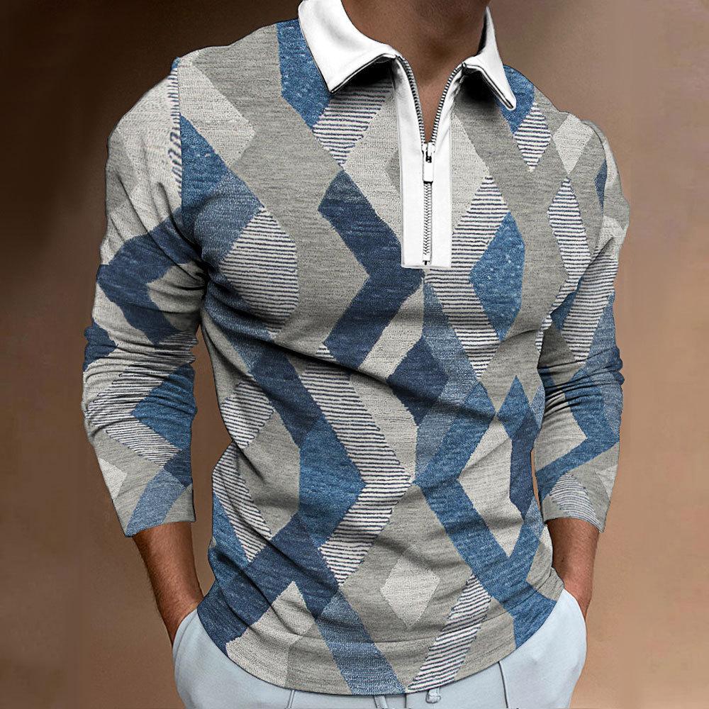 

Мужская рубашка поло осень и зима новая мужская градиентная цифровая печать отложной воротник футболка с длинным рукавом повседневная рубашка поло мужская 6XL