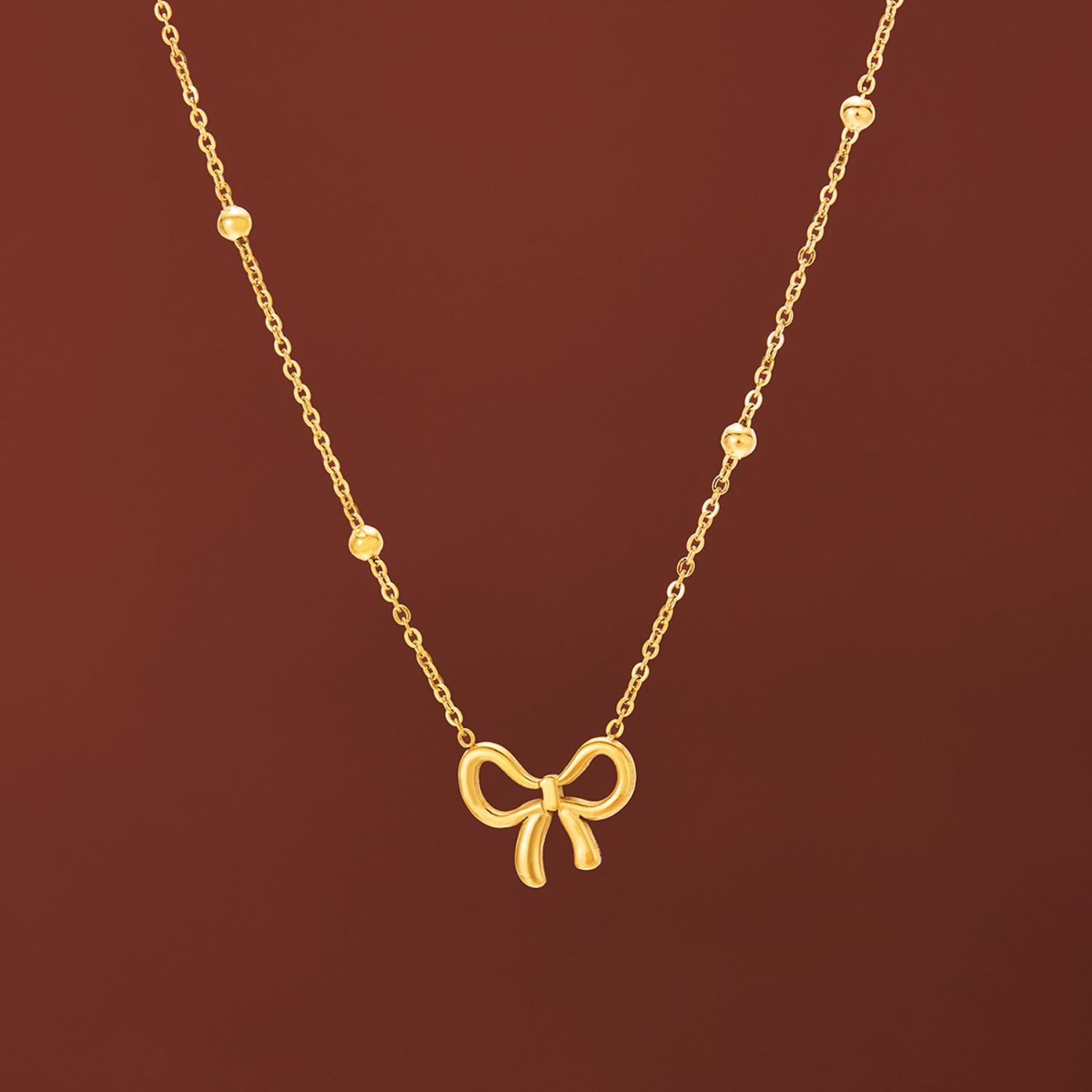 

Ожерелье из нержавеющей стали с подвеской в виде банта, женская мода, универсальная цепочка на ключицу, аксессуары для свиданий золотой
