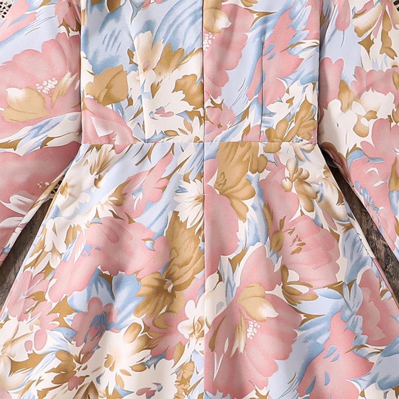 Girl Long Sleeves Floral Print Dress Children Kid Casual Princess Dresses Clothes