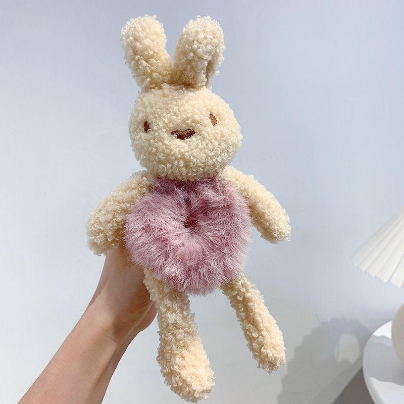Women Faux Fur Ball Scrunchies Cute Cartoon 3D Bear Hairband Elastic Hair Rope Bands Ties Ponytail Holder Girls Hair Accessories