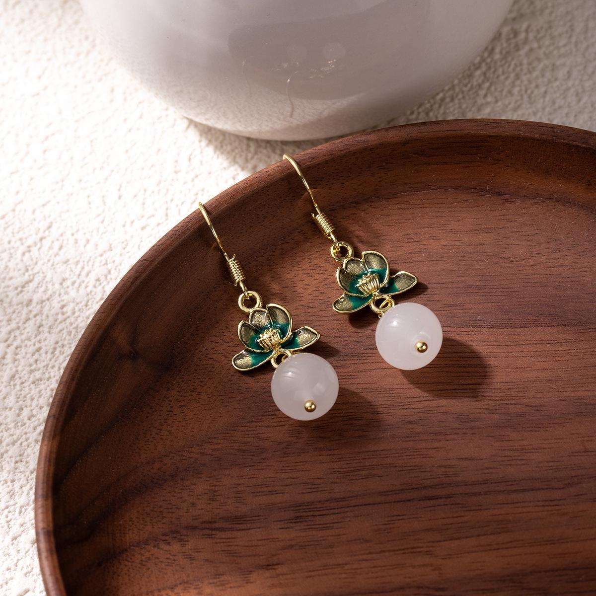Summer Lotus Pearl Earrings: Elegant Chinese Enamel Design, Versatile  Stylish