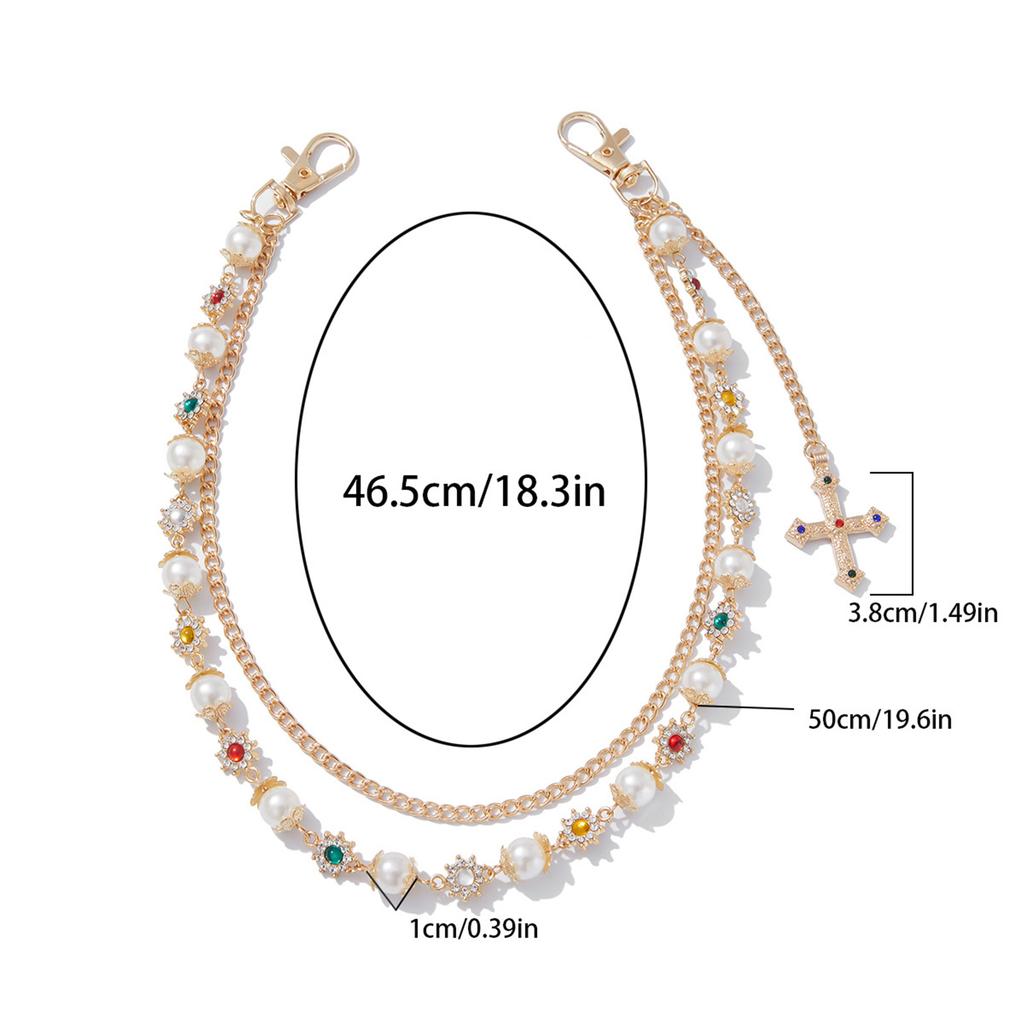 Elegant Crossed Pendant Waist Chain Imitation Pearls Pants Chain Accessory Jewelry For Stylish Outfit Enhancement