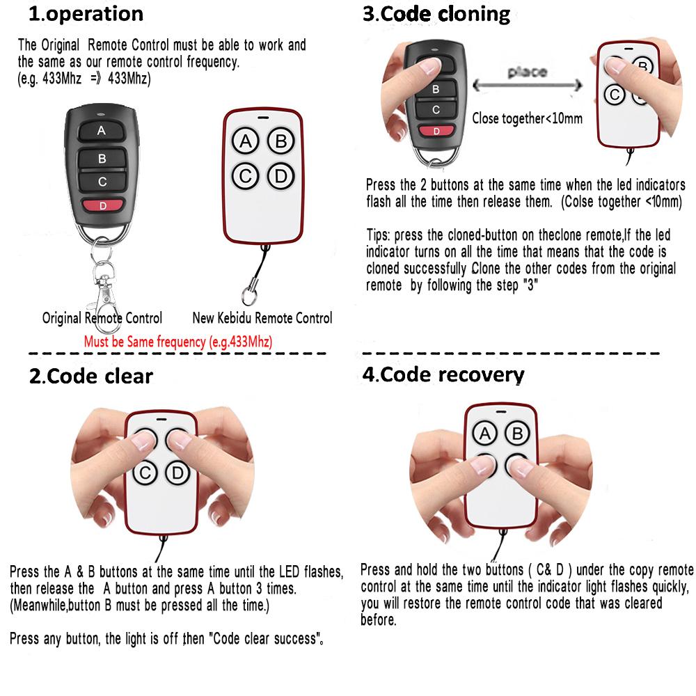 Learning Fix Code RF Remote Control Key 433mhz Transmitter Cloning Duplicated Copy for Electric Garage Door Car