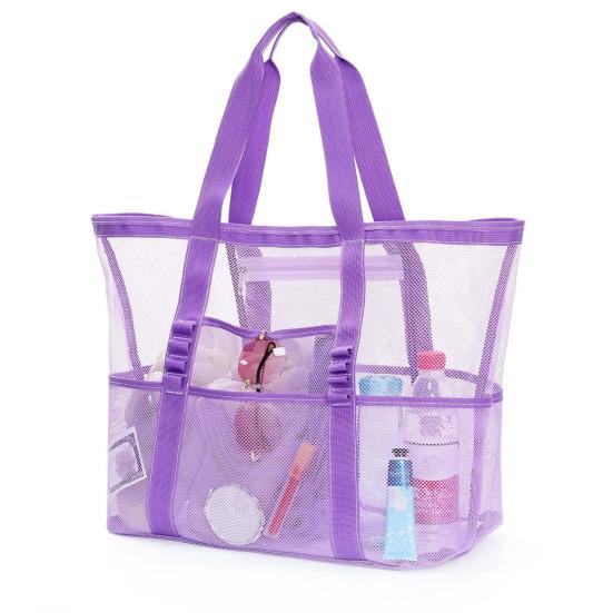 Netz-Strandtasche mit Reißverschluss, großes Fassungsvermögen, Strandtasche, faltbares Design, wasserdicht, sanddicht, Pooltasche mit Fächern