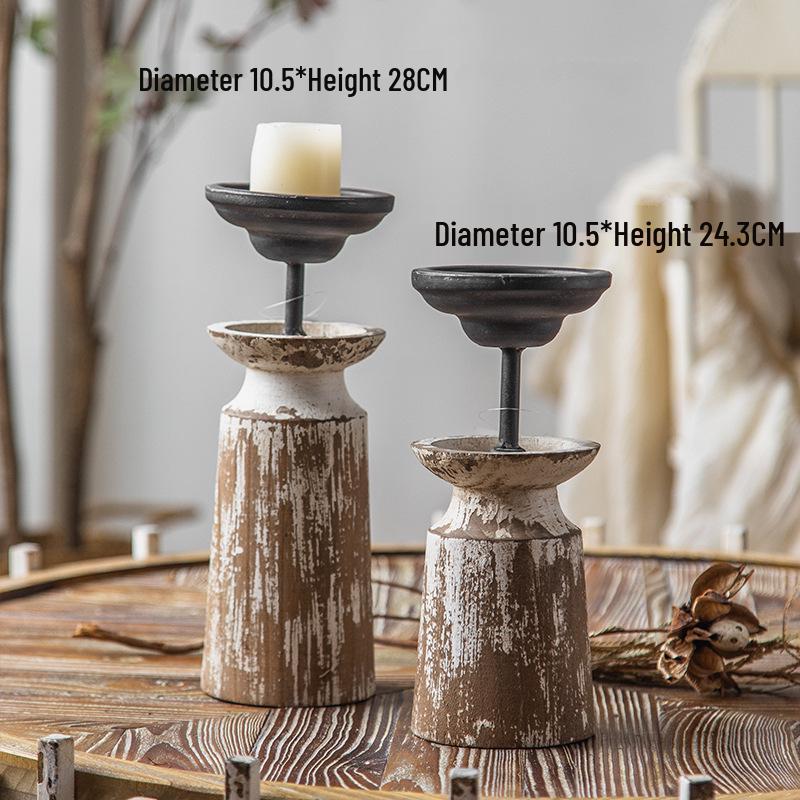 Vintage Iron Art Candlestick: European Retro Nostalgic Ornament for Dining Table or Living Room Decor.