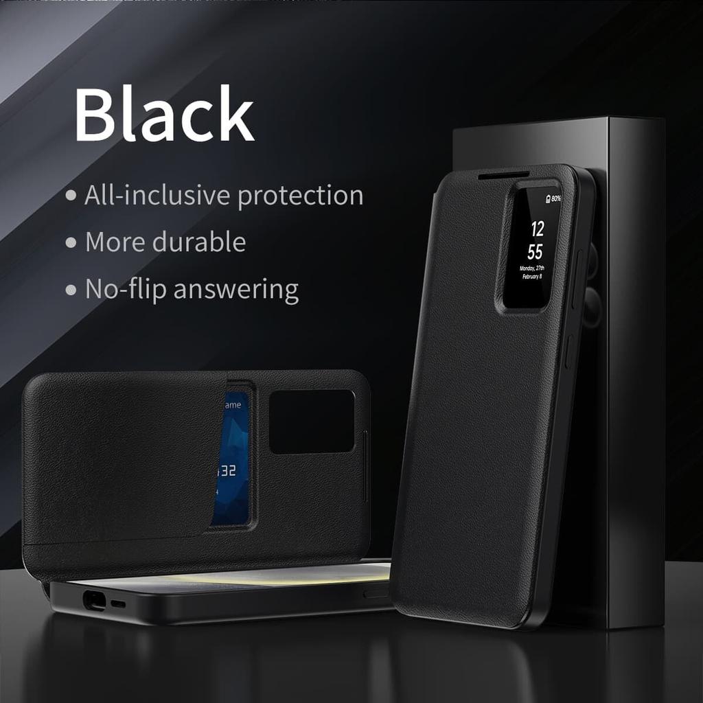 Flip Leather Case for Samsung Galaxy S25/ Ultra/ Plus/ S25EDGE Smart Display LED View Windows & Wallet Card Holder Phone Cover