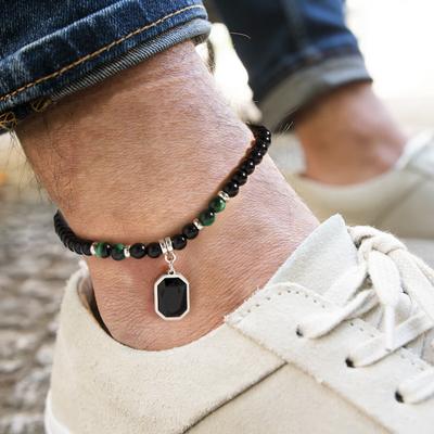 Black Bead Ankle Bracelet For Men, Hip-Hop Niche High-End Minimalist Summer Beach Accessories