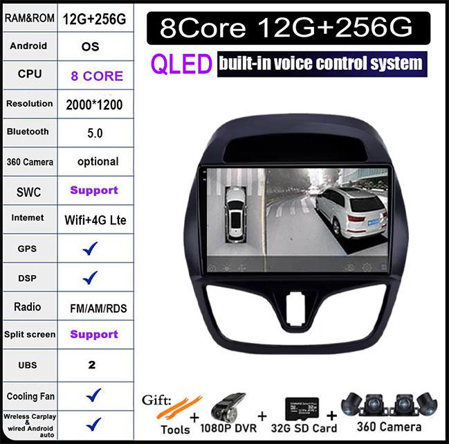 9 Inch IPS QLED For Chevrolet Spark 2015-2018 DSP Android 14 Car Radio Multimedia Video Player Navigation Stereo GPS Monitor