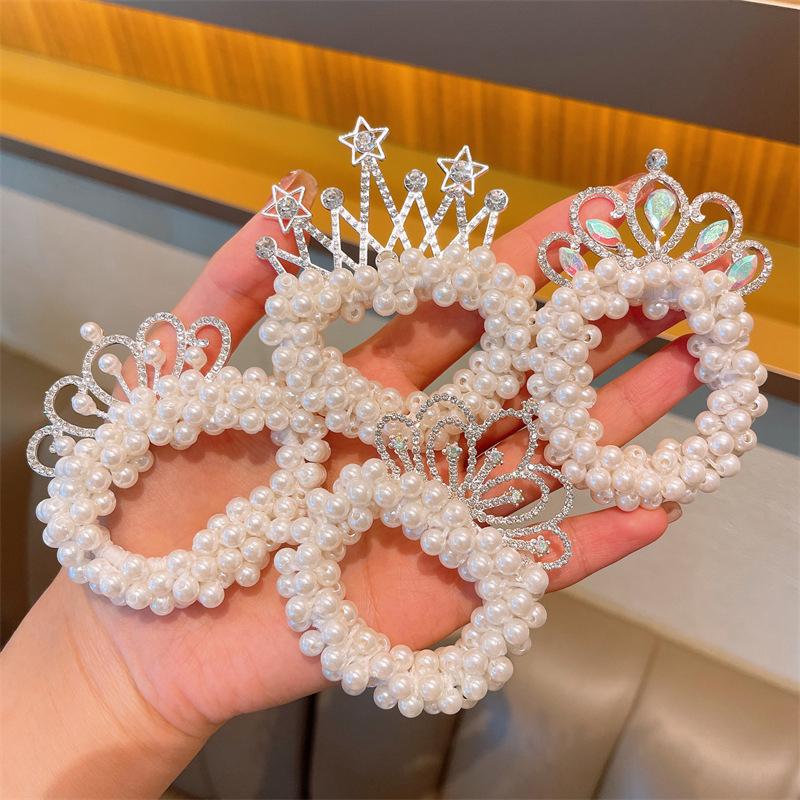 Holčička Roztomilá gumička Korunka čelenka Pearl Head Lanko Květina Lanko do vlasů Princezna Prsten do vlasů Novinka