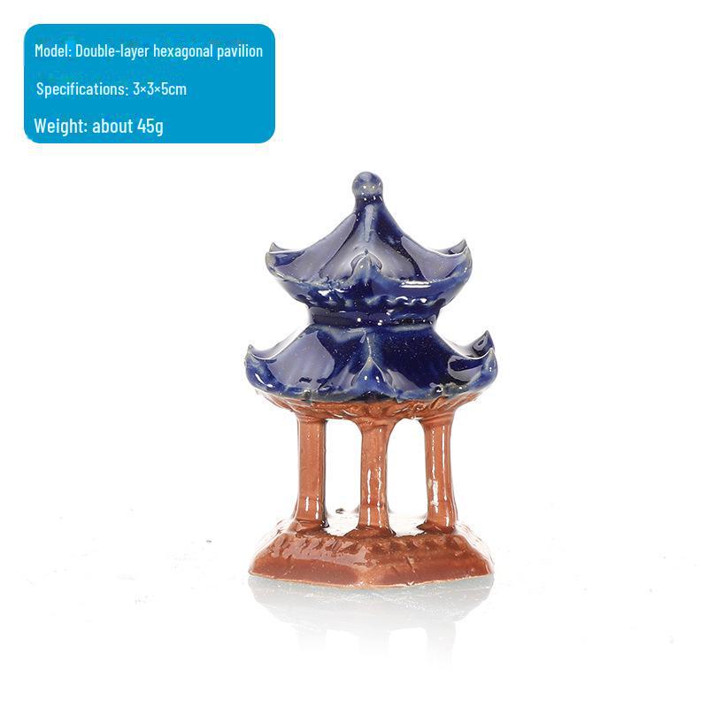 Akvárium Krajina Dekorace: Kamenná skalka absorbující vodu a ozdoba z keramického pavilonu na bonsai