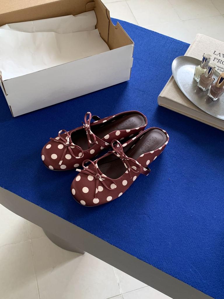 Women's Satin Round Toe Platform Bowknot Polka Dot French Style Elegant Outdoor Wear Slippers - Perfect for Daily Wear