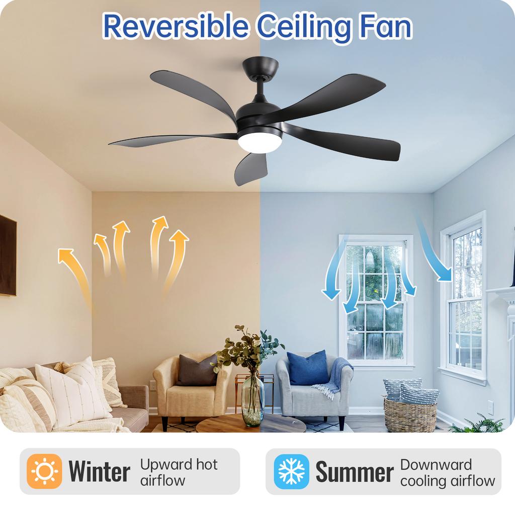 42-inch ceiling fan with lighting, DC motor, timer function (1/4/8 H), remote control included, 5 ABS blades-black