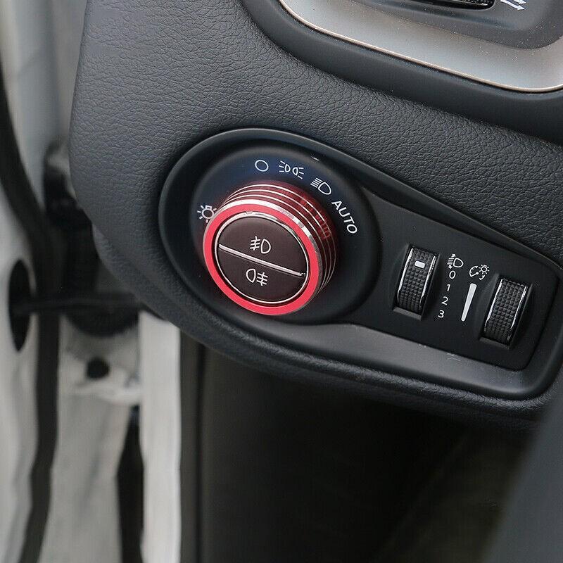 For Jeep Renegade 15-2023 Red Alloy Headlight Switch Control Knob Ring 1pcs