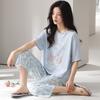 Pajamas women's summer thin Modal cotton short-sleeved cropped pants 1011 new floral loungewear cotton and silk suit